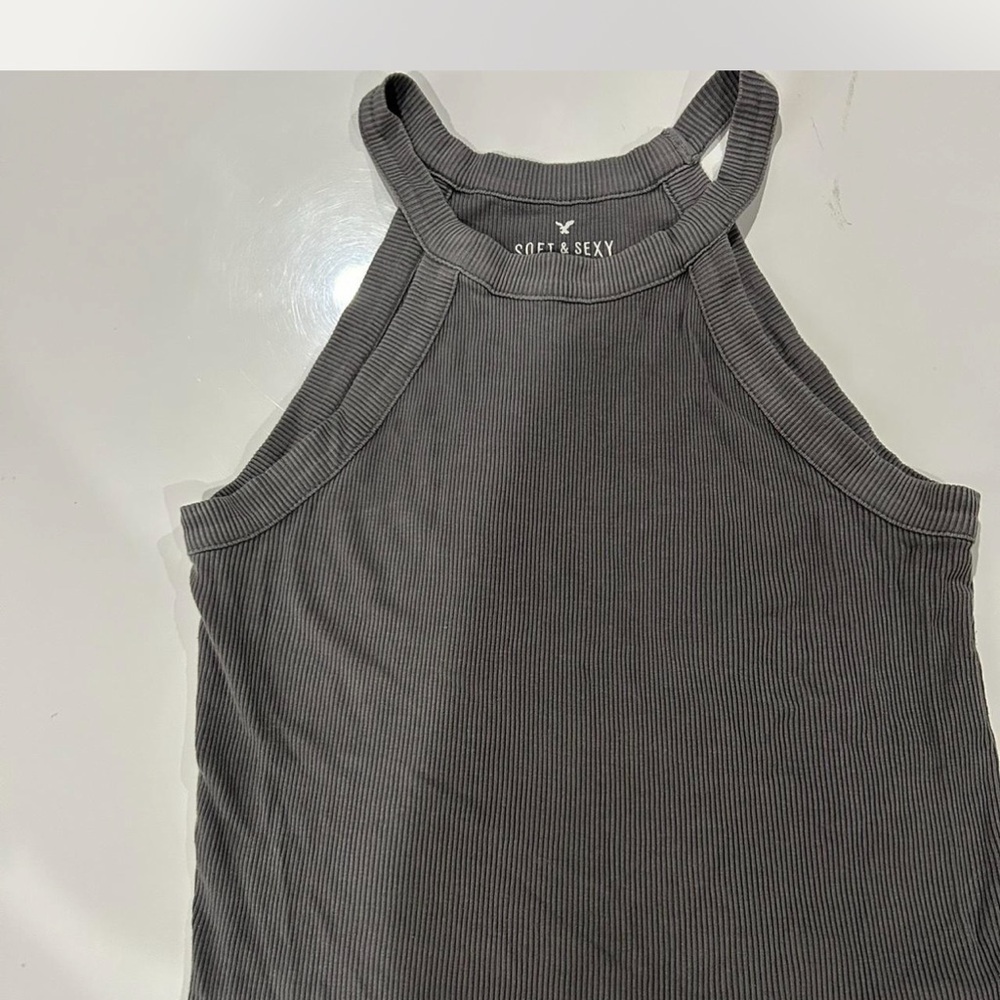 American Eagle Outfitters Charcoal Ribbed Tank Top